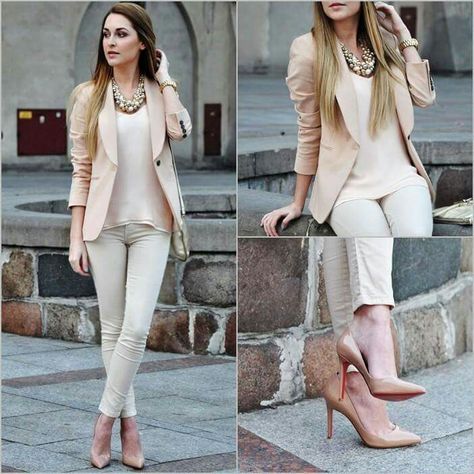 Light Pink Heels Outfit, Nude Pants Outfit, Business Formals, Pink Heels Outfit, Light Pink Outfit, Real Estate Outfits, Statement Bead Necklace, Light Pink Heels, Camel Outfit