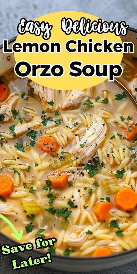 Lemon chicken orzo soup is all the comfort! Healthy and budget friendly, this orzo soup uses everyday ingredients—lemon, chicken, orzo, broth, and veggies--bright and cozy in every way! Salt And Lavender Lemon Chicken Orzo Soup, Joy Bauer Lemon Chicken Orzo Soup, Easy Lemon Orzo Soup, Orzo Soup Chicken, Healthy Lemon Chicken Orzo Soup, Lemon Chicken And Orzo Soup, Lemon Garlic Chicken Soup, Easy Chicken Orzo Soup, Lemony Chicken And Orzo Soup