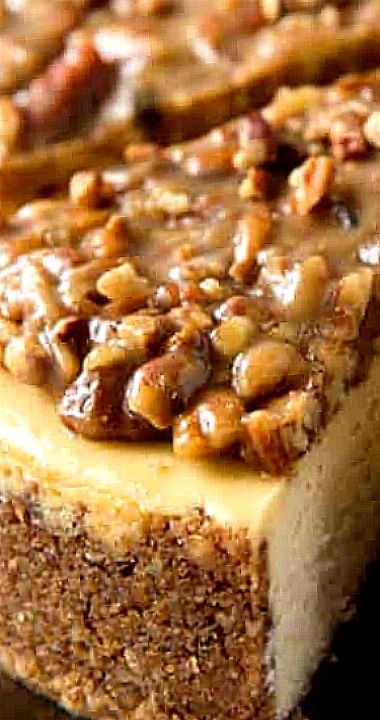 Pioneer Woman Pecan Pie Cheesecake, Pecan Crusted Cheesecake, Caramel Pecan Topping For Cheesecake, Bourbon Pecan Cheesecake Recipes, Pecan Cheesecake Topping, Pecan Pie Cheesecake Topping, Peacon Pie Cheesecake Bars, Bourbon Pecan Pie Cheesecake, Praline Cheesecake Recipes