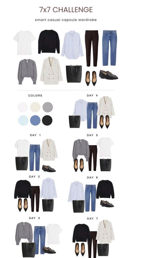 7x7 Challenge, Ținute Business Casual, Minimalist Wardrobe Capsule, Capsule Wardrobe Women, Classic Capsule Wardrobe, Capsule Wardrobe Outfits, Airplane Essentials, Fashion Capsule Wardrobe, Business Casual Outfits For Work