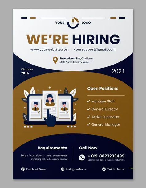 Job Hiring Flyer Template AI, EPS, PSD Job Opening Poster Design, Flyers Template Design, Job Posting Template, Hiring Template Design, Job Flyer Design, Template Lowongan Kerja, We Are Hiring Poster Template, Hiring Poster Design Ideas, Job Poster Design