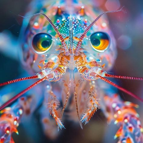 Vibrant Peacock Mantis: A close-up view of a stunning peacock mantis shrimp with vibrant colors and intricate patterns. #mantis #shrimp #peacock #crustacean #colorful #aiart #aiphoto #stockcake ⬇️ Download and 📝 Prompt 👉 https://stockcake.com/i/vibrant-peacock-mantis_533451_931167 Mantis Shrimp Art, Peacock Shrimp, Peacock Mantis Shrimp, Mantis Shrimp, Visual Texture, Colorful Fish, Underwater World, Art Block, Creative Words