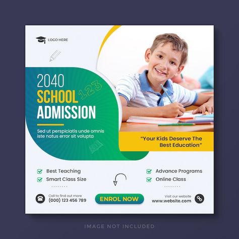 School admission social media post and w... | Premium Psd #Freepik #psd #poster #admission #banner #template School Education Poster, School Admission Banner, School Admission Poster Design, School Banner Design, School Social Media Post, Admissions Poster, Smart Class, Social Media Advertising Design, About School