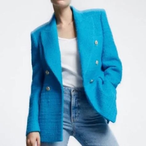 Zara Wool Coat, Light Blue Blazer, Dressy Jackets, Cropped Blazer Jacket, Satin Blazer, Green Blazer, Houndstooth Blazer, Tailored Blazer, Cropped Blazer