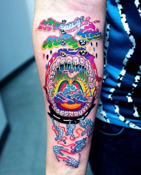 Phycadelic Tattoo, Bright Tattoos, Native Tattoos, Funky Tattoos, Mom Tattoos, Dope Tattoos, Trippy Art, Creative Tattoos, Dragon Tattoo