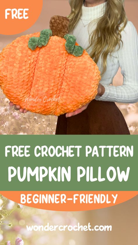 Create Your Own Cozy Low-Sew Crochet Pumpkin Pillow! Discover the magic of crochet with our FREE pattern. Perfect for crafters of all levels! #DIYCrafts #CrochetPattern #Pumpkin #FallCrochet Pumpkin Pillow Crochet Pattern, Crochet Pumpkin Pillow Free Pattern, Crochet Pumpkin Pillow, Wonder Crochet, Heirloom Crochet, Crochet Furniture, Crochet Fall Decor, Crochet Pillow Patterns Free, Amigurumi Minta