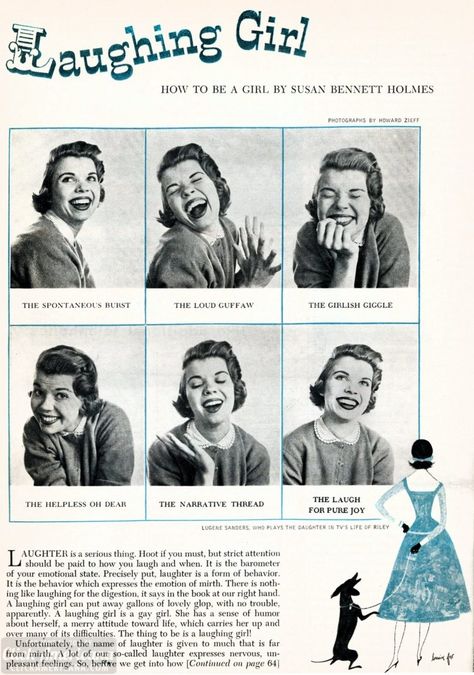 From the 1950s: How to laugh, just for girls (because what teen didn't need someone else telling her how to behave?) - #vintage #retro #50s #fifties #etiquette #laughter #lol #clickamericana How To Laugh, Nuclear Family, Wives Tales, Vintage Housewife, Keeping Up Appearances, Pamphlet Design, Etiquette And Manners, Great Expectations, Good Wife