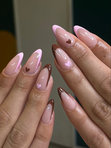 Brown French Tip Nails, Brown French Tip, Paznokcie Hello Kitty, Brown French, Kutek Disney, Manikur Kuku, Cute Simple Nails, Nagel Tips, Girly Acrylic Nails