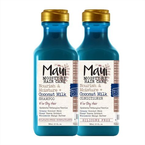 Maui Moisture Nourish & Moisture + Coconut Milk Shampoo + Conditioner to Hydrate and Detangle Curly Hair, Lightweight Daily Moisturizing Shampoo, Vegan, Silicone & Paraben-Free, 13 Fl Oz Maui Hair Products, Detangle Curly Hair, Coconut Milk Conditioner, Shea Butter Shampoo, Coconut Milk Shampoo, Maui Moisture, Coconut Shampoo, Curl Shampoo, Nourishing Shampoo