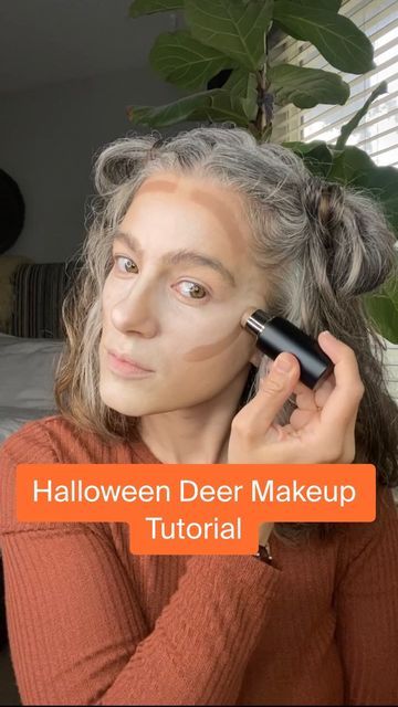 Deer Costume Makeup Kids, Deer Face Paint Tutorial, How To Do Deer Makeup For Halloween, Deer Costume Makeup Tutorial, Deer Fairy Makeup, Easy Deer Makeup Tutorials, How To Do Deer Makeup, Homemade Deer Costume Women, Woodland Huntress Makeup