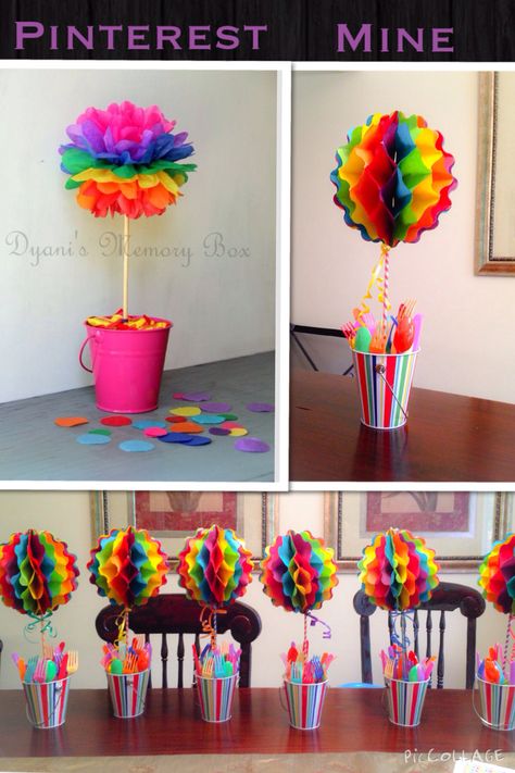 Ms Rachel Birthday Centerpieces, Colorful Party Centerpieces, Rainbow Birthday Party Ideas Decorations, Rainbow Birthday Party Centerpieces, Rainbow Party Centerpiece Ideas, Trolls Birthday Party Ideas Decorations Centerpieces, Rainbow Party Ideas For Adults, Rainbow Birthday Party Decorations Diy, Rainbow Centerpiece Ideas