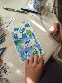 T. Matthews Fine Art: First Friday Art Class for April 2015 - Line and Color...and Koi Fish Fish Watercolor Painting, Koi Fish Art, Middle School Art Projects, Art Lessons Middle School, 6th Grade Art, 3rd Grade Art, Collage Art Projects, Watercolor Fish, First Friday