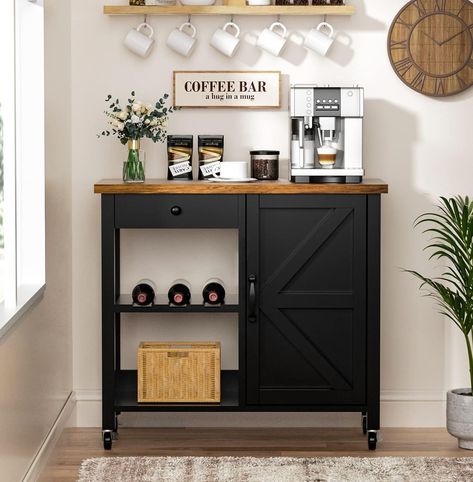 PRICES MAY VARY. Farmhouse Style Coffee Bar Cabinet - Coffee bar cabinet combines delicate wood effects, striking farmhouse barn design and black metal parts to create a farm-style atmosphere that adds a unique aesthetic and rustic charm to your home. Small and exquisite, suitable for small space use. This is an amazing gift not to be missed for your friends who are decorating their homes. Multi-Functional Coffee Station Table - Coffee bar with 2 fixed open shelves, a drawer and cabinet, to meet Home Coffee Bar Station Target, Small Coffee Station Table, Coffee Bar Furniture Overstock, Coffee Bar Countertop Shelf, Coffee Station With Nespresso, Coffee Bar In Open Cabinet, Coffee Bar On A Shelf, Coffee Cabinet The Home Depot, Ikea Coffee Station Farmhouse