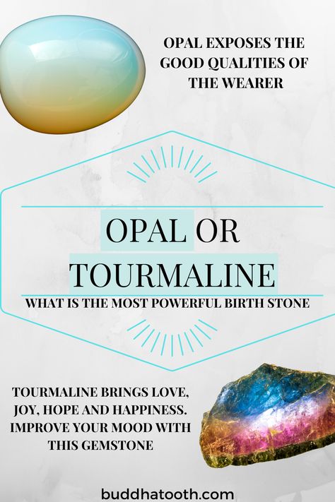 What is the most powerful birth stone for October-born? Should you improve your mood with tourmaline? Or stick with opal,  linked to creativity, hope, and innocence? Birthstones Meanings, October Born, Types Of Crystals, Blue Tourmaline, Birthstone Gifts, October Birthstone, Sanskrit, Pink Opal, October Birth Stone