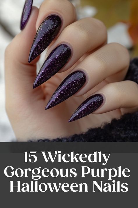 Get into the spooky spirit with these mesmerizing purple Halloween nails! Whether you prefer acrylic or natural, these purple nails are perfect for adding a pop of color to your Halloween look. From deep plum shades to vibrant lavender hues, there's a purple nail design for every style. Elevate your Halloween manicure game this year with stunning purple nails that are sure to stand out. Perfect for Halloween parties, trick-or-treating, or just embracing the season, purple nails are a chic and fe Nail Designs On Purple Nails, Witch Doctor Nails, Purple Ombre Nails With Design, Vampy Halloween Nails, Purple Powder Dipped Nails, Halloween Nails Dipped, Purple Sparkle Halloween Nails, Black And Purple Ombre Acrylic Nails, Dark Purple Witchy Nails