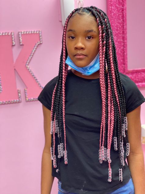 Colored Braids For Kids, Kids Box Braids With Color, Pink Braids For Kids, Kids Braids With Color Hair, Rainbow Braids For Kids, Box Braids On Kids, Box Braids Hairstyles For Kids, Box Braids Kids, Box Braids For Kids