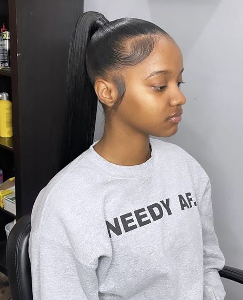 Ponytail Hairstyles For Black Women Straight Hair, Low Straight Ponytail Black Women, Straight Sleek Ponytail, High Straight Ponytail Hairstyles, No Part Slick Back Ponytail, High Ponytail With Edges, Straight Ponytail Hairstyles For Black Women, Straight Back Ponytail Black Women, High Ponytail Straight Hair