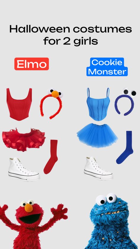 Elmo Halloween, Elmo Costume, Fun Halloween Outfits, Elmo And Cookie Monster, Matching Halloween Costumes, Trio Halloween Costumes, Matching Halloween, Halloween Inspo, Halloween 2