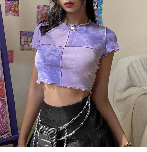 Bababy Color Panel Short-Sleeve Cropped Top | YesStyle Outfits Con Camisa, Patchwork Crop Top, Summer T Shirts, Women Tie, Tie Dye Crop Top, Crop Top Tees, Cropped Tops, Crop Top Blouse, Tie Dye T Shirts