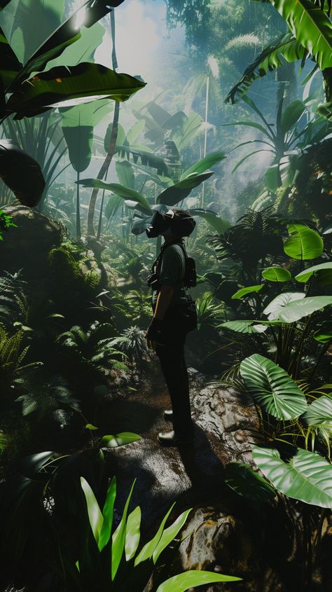 Jungle Exploration Moment: A lone adventurer takes a moment to admire the emerald greenery of the dense jungle. #explorer #jungle #adventure #greenery #tropical #aiart #aiphoto #stockcake ⬇️ Download and 📝 Prompt 👉 https://ayr.app/l/ErXd Vietnam Jungle, Jungle Explorer, Jungle Aesthetic, Avatar Tattoo, Morning Photography, Jungle Adventure, Environment Art, A Lone, Jungle Safari