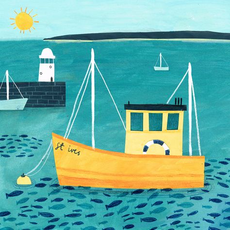 St Ives Fishing (HTC02) Boats and Harbour Canvas by Hannah Tolson http://www.thewhistlefish.com/product/htc02-st-ives-boat-canvas-by-hannah-tolson Boats Illustration, Roxy Creations, Boat Illustration, Boat Drawing, Sea Illustration, Seaside Art, Arte Folk, Boat Painting, St Ives