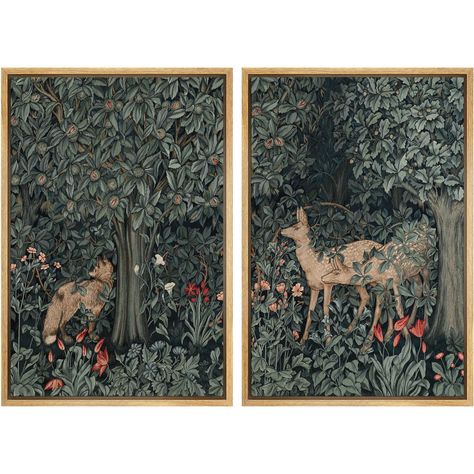 wall26 Animals In Woodland Forest Nursery Decor Tapestry - Framed Canvas Bedroom Wall Art 2 Pieces Print & Reviews | Wayfair Cottage Landscape, Forest Nursery Decor, Forest Wildlife, Kids Bedroom Wall Art, Woodland Nursery Boy, Enchanting Forest, Victorian Portraits, Victorian Paintings, Forest Nursery