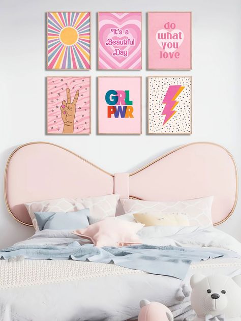 6pcs Pink Teen Girl Fashion Art Painting Motivational Quotes Victory Hand Sign Colorful Minimalist Poster Aesthetic Canvas Print Modern Wall Picture Bedroom Dorm Girls Room Home Decoration Apricot    Chemical Fiber     Home Decor, size features are:Bust: ,Length: ,Sleeve Length: Teen Room Decor, Fashion Wall Art, Big Girl Rooms, Home Decor Paintings, Canvas Wall Decor, Modern Art Prints, Minimalist Poster, Dorm Decorations, Girl's Room