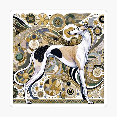 Get my art printed on awesome products. Support me at Redbubble #RBandME: https://www.redbubble.com/i/sticker/Golden-greyhound-by-ClumsyClouds/156873265.EJUG5?asc=u Greyhound Illustration, Greyhound Painting, Art Deco Dog, Greyhound Tattoo, Sighthound Art, Bling Projects, Greyhound Art, Fairytale Art, Dog Illustration