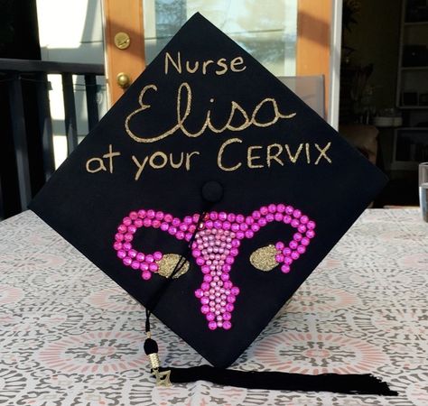 bedazzled uterus grad cap I made for nursing school Nursing School Quotes, Nurse Graduation Cap, Nursing Graduation Pictures, Nurse Graduation, Graduation Cap Decoration, Cap Decorations, School Quotes, Nursing Graduation, Grad Cap