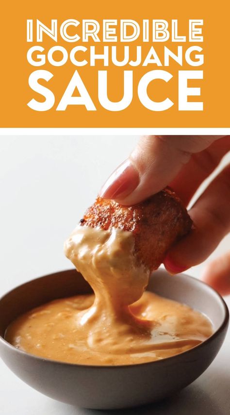 This delightful, creamy, silky, incredible gochujang sauce is what I put on everything! Dipped with chicken, drizzled on a bowl, tossed in a salad - perfect in every way. Do Air Sauce, Gochujang Peanut Sauce, Gochujang Recipe Sauces, Chicken Dipping Sauce Recipes, Gochujang Dip, Gochujang Dipping Sauce, Rice Bowl Sauce, Healthy Dipping Sauce, Hunan Sauce