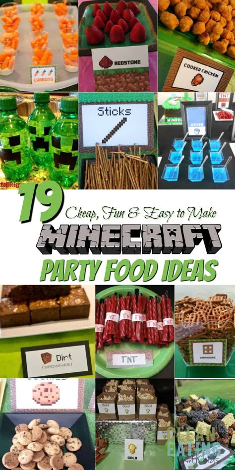 Minecraft Dort, Minecraft Party Food, Diy Minecraft Birthday Party, Clean Eating With Kids, Minecraft Party Decorations, Minecraft Food, Minecraft Birthday Cake, Festa Hot Wheels, Karakter Minecraft