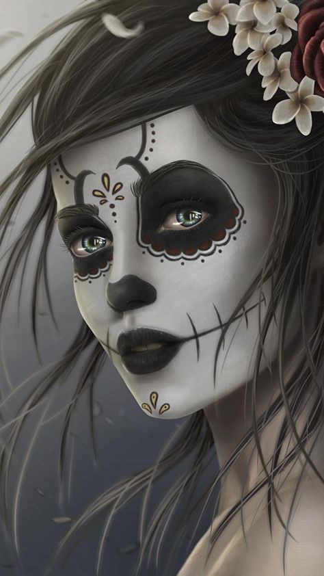 Day Of The Dead Artwork, Day Of The Dead Girl, Dark Gothic Art, Sugar Skull Artwork, Skull Girl Tattoo, Horror Vintage, Sugar Skull Girl, Day Of The Dead Art, Sugar Skull Tattoos