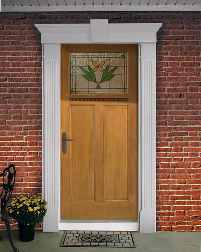 Example of front door kit with fluted columns and keystone header Fypon Door Surround, Front Door Surround, French Country Front Door, Front Foor, Front Door Trims, Door Molding Kit, Front Door Molding, Face Mask Natural, Exterior Door Frame