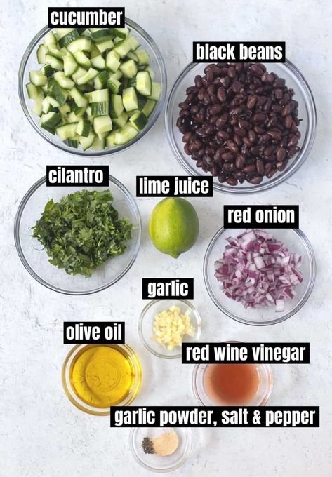 Black Bean Cucumber Salad, Cucumber And Bean Salad, Salad Beans Recipe, Mediterranean Black Bean Salad, Cucumber Bean Salad Recipes, Cucumber Olive Salad, Vegan Black Bean Salad, Black Beans Healthy Recipes, Cucumber Corn Black Bean Salad