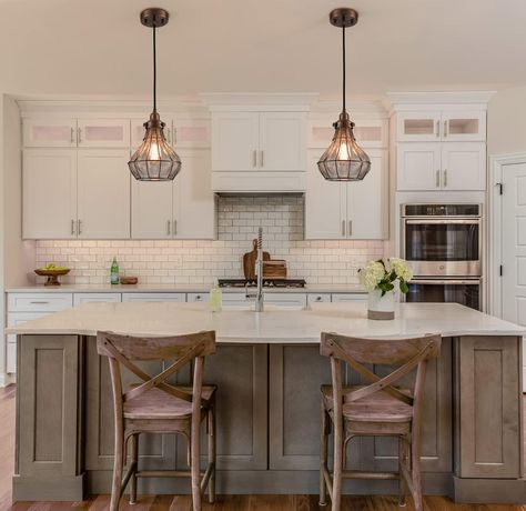 White kitchen with wood island