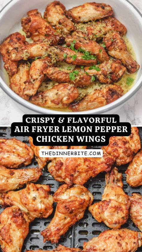 Get ready to taste paradise in your mouth with these Crispy & Flavorful AIR FRYER LEMON PEPPER CHICKEN WINGS! Bursting with citrus and zest, these mouthwatering wings are the perfect party starter or weeknight dinner. Don't miss out on the yum! Lemon Pepper Wings Air Fryer, Air Fryer Lemon Pepper Wings, Lemon Pepper Chicken Wings Recipe, Wings Air Fryer, Pepper Chicken Wings, Chicken Crisps, Air Fry Chicken Wings, Air Fryer Wings, Lemon Pepper Chicken Wings