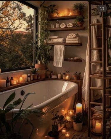 As the air gets crisp and the leaves turn golden, it’s the perfect time to bring the warmth and comfort of fall into your home. Aesthetic Cozy Bathroom, French Country Boho Living Room, Warm Cozy Kitchen, Cozy House Decor, Autumn Bathroom, Bathroom Cozy, Cosy Bathroom, Romantic Bathrooms, Cozy Bathroom