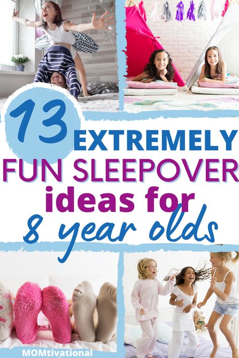 sleepover ideas for kids things to do - Fun sleepover ideas for 8 year olds Activities For Sleepovers, Kids Sleepover Activities, Girls Sleepover Party, Birthday Sleepover Ideas, Slumber Party Birthday, Kids Sleepover, Girls Slumber Party, Slumber Party Games, Sleepover Birthday Parties