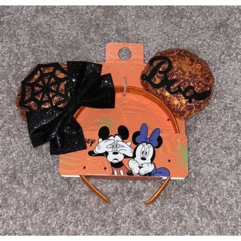 Disney Halloween Orange Glitter Minnie Mouse Ears Headband Spiderweb Boo One Size Fits Most New Halloween Mickey Ears, Minnie Mouse Halloween, Minnie Mouse Ears Headband, Mouse Ears Headband, Orange Glitter, Halloween Orange, Ears Headband, Minnie Mouse Ears, Mickey Ears