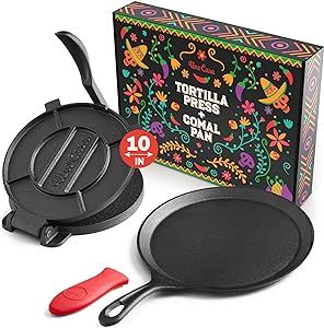 Uno Casa Cast Iron Tortilla Press 10 Inch with Cast Iron Comal Pan - Bundle of Cast Iron Tortilla Skillet for Roti Pan, Tawa Pan, Dosa Pan & Tortilla Press Pataconera Tortilla Skillet, Pan Tortilla, Tortilla Pan, Tortilla Maker, Flat Pan, Tortilla Press, Kitchen Small, Corn Tortillas, Coffee Machines