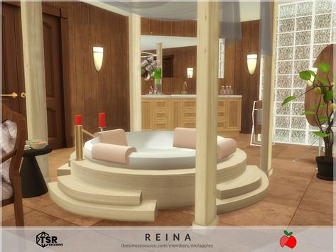 The Sims Resource - Reina bathroom Sims 4 Room, Round Bathtub, Living Room Sims 4, Fancy Bathroom, Sims 4 Kitchen, Round Bath, French Apartment, Sims 4 Bedroom, Large Bathroom