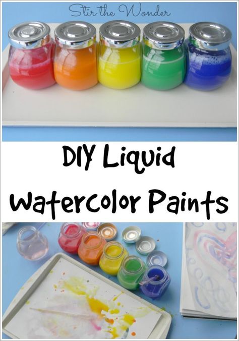 Diy Watercolor Paint, Homemade Watercolors, Craft Recipes, Homemade Paint, Color Wonder, Tempera Paint, Homemade Art, Liquid Watercolor, Kids Watercolor