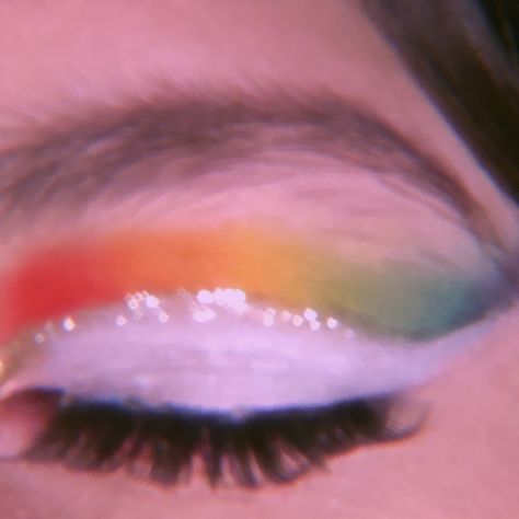 rainbow and light blue cut crease with gold glitter liner and hot pink under eye Blue Cut Crease, Glitter Liner, Glitter Eyes, Cut Crease, Pink Glitter, Makeup Ideas, Gold Glitter, Hot Pink, Hair Makeup