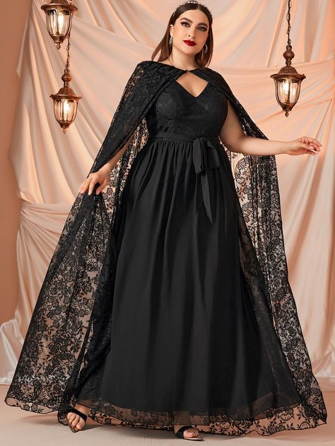 Fantasy Dress Black, Gala Dresses Plus Size, Black Plus Size Wedding Dress, Gown For Plus Size Women, Opera Dress, Plus Size Ball Gown, Masquerade Outfit, Black Wedding Gowns, Belted Maxi Dress