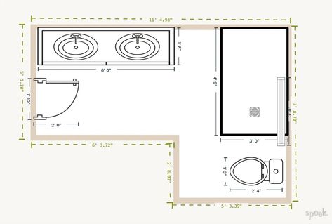 L-shaped bathroom layouts and floor plan ideas. L Shaped Bathroom Ideas, L Shape Bathroom Ideas, L Shaped Half Bath, L Shaped Bathroom Layout Master Bath, Jack And Jill Bathroom Floor Plans, L Shape Bathroom Layout, L Shaped Bathroom Layout, L Shape Bathroom, Small Bathroom Layout Floor Plans