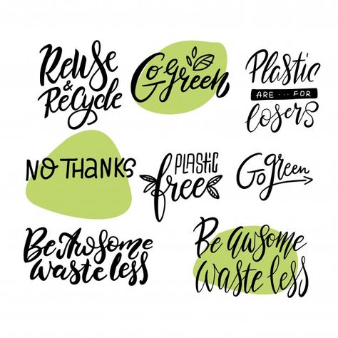 Go green, waste less big lettering set. ... | Premium Vector #Freepik #vector #hand #green #nature #typography Light Bulb Illustration, Modern Calligraphy Quotes, Letter Composition, Style Vert, Happy Whale, Handmade Natural Soaps, Motivational Images, Graphic Arts Illustration, Doodle Images