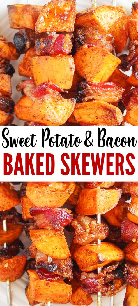 Sweet Potato Kabobs On The Grill, Sweet Potato And Bacon Skewers, Sweet Potato Bacon Skewers, Candied Sweet Potatoes And Bacon Skewers, Candied Sweet Potato Bacon Skewers, Sweet Potato Bacon Recipes, Candied Sweet Potato And Bacon Skewers, Sweet Potato Skewers, Skewer Side Dishes