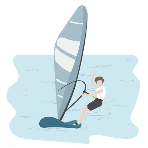 Windsurf Illustration, Boat Cartoon, Boat Illustration, Gopro Surfing, Boat Drawing, Paddle Sports, Sailing Boat, Catching Fish, Water Photography