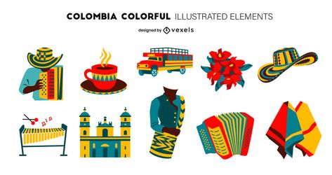 Colombia Illustration, Colombia Logo, Colombian Design, Colombia Art, Colombian Culture, Colombian Art, Culture Day, Elements Design, Holiday Icon