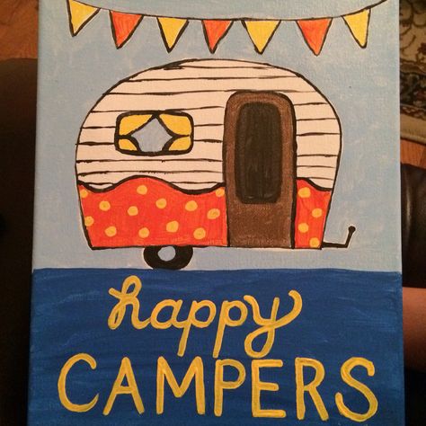 Camper Painting Canvas, Camping Painting Easy, Caravan Painting, Camper Painting, Caravan Paint, Camper Quilt, Camper Art, Art Hub, Canvas Paint